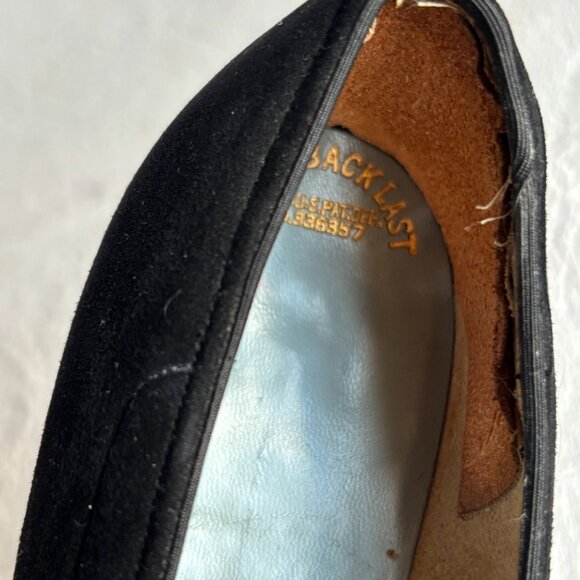 1930s 1940s Black Suede Cut Out Chunky Heel Pumps 7-8 Narrow - Picture 3 of 11